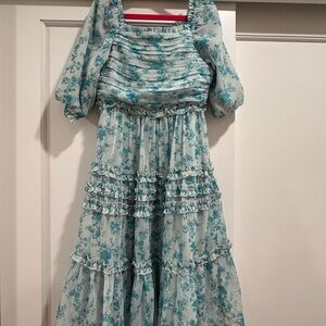 Ivy City Co Blue Floral Long Sleeve Kids Dress